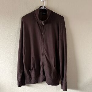 Monrow Full Zip Sweatshirt in Brown Size Large